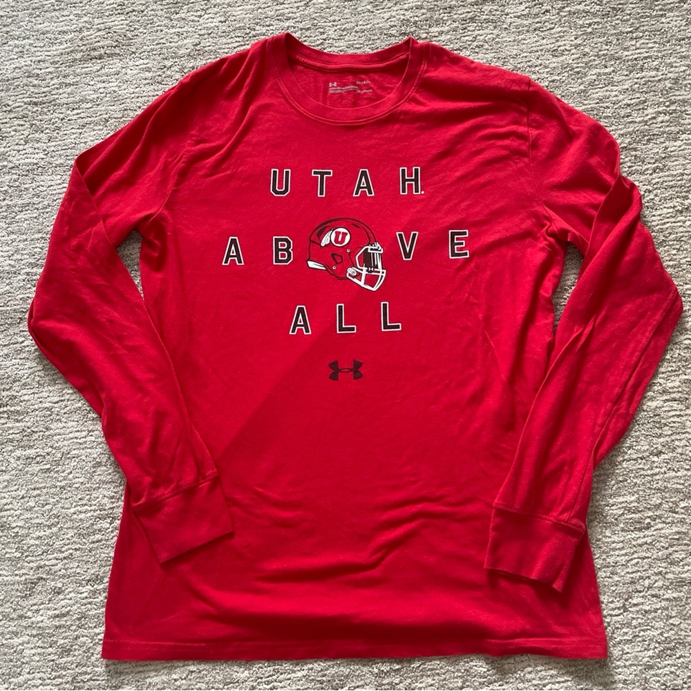 Utah Utes Under Armour Long Sleeve Shirt Red Men’s Large HeatGear Utah Above All
